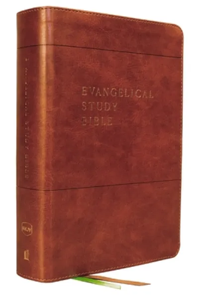 Evangelical Study Bible: Christ-centered. Faith-building. Mission-focused. (NKJV, Brown Leathersoft, Red Letter, Large Comfort Print)