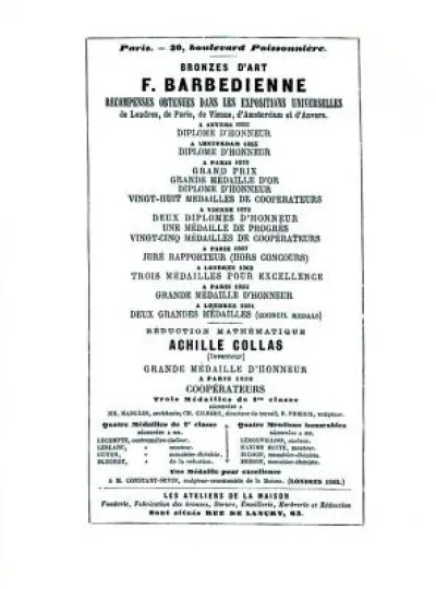 1886 Catalog of the French Bronze Foundry of F. Barbedienne of Paris